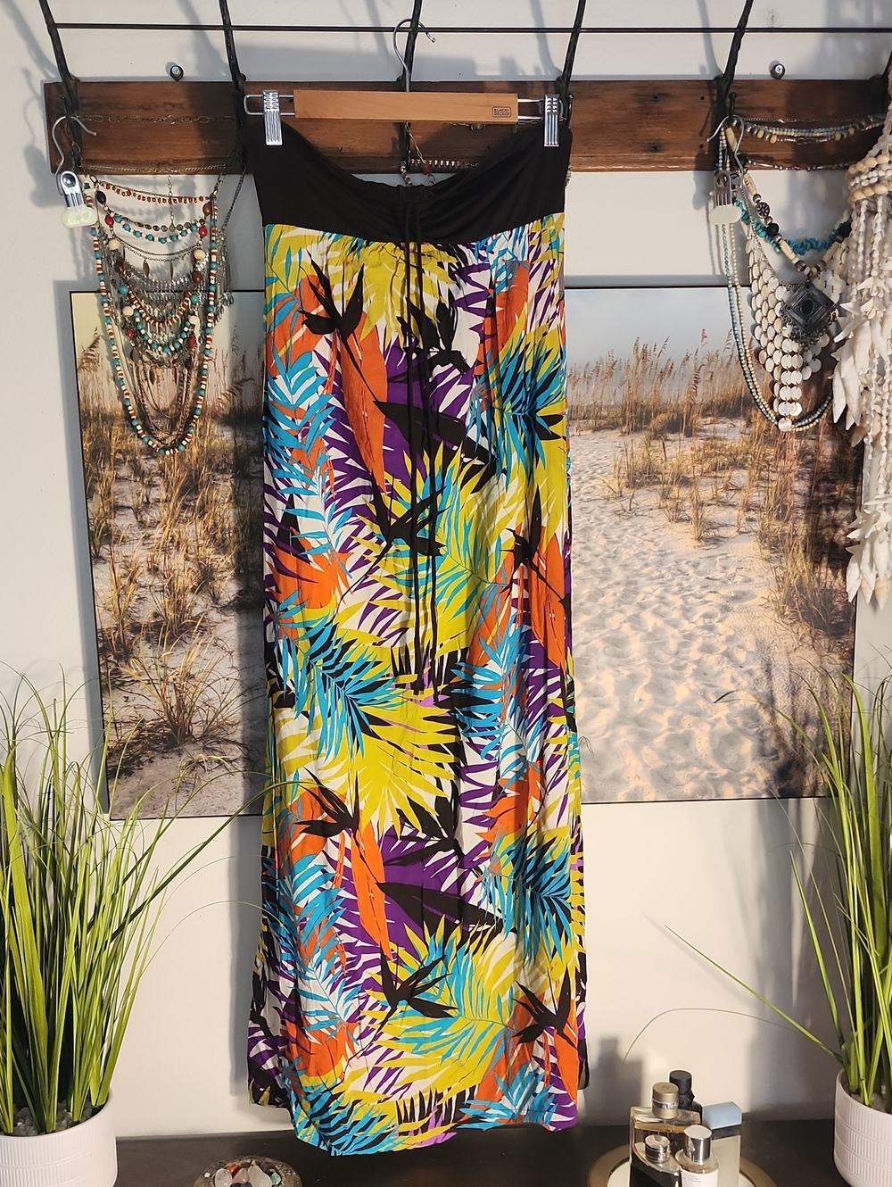 Tropical Print Maxi Skirt - Black Waistband